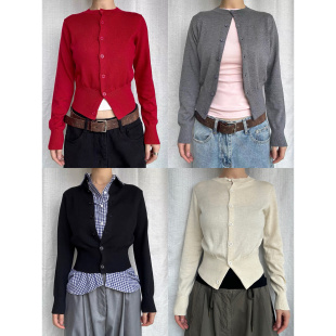 收腰显瘦正肩毛衣弹力上衣百搭外套 开衫 圆圈CIRCLE早春针织衫 修身