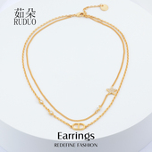 D家CD字母新款 双层叠戴项链女高级感金色锁骨链星星轻奢时尚 颈链