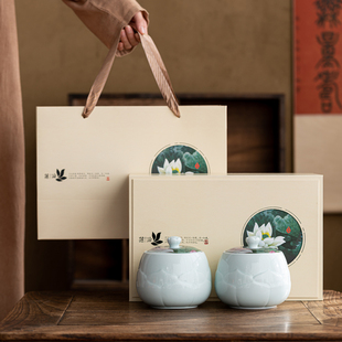 大境绒布内衬茶叶包装礼盒空盒茶叶罐礼盒装春节送礼素雅荷花莲论