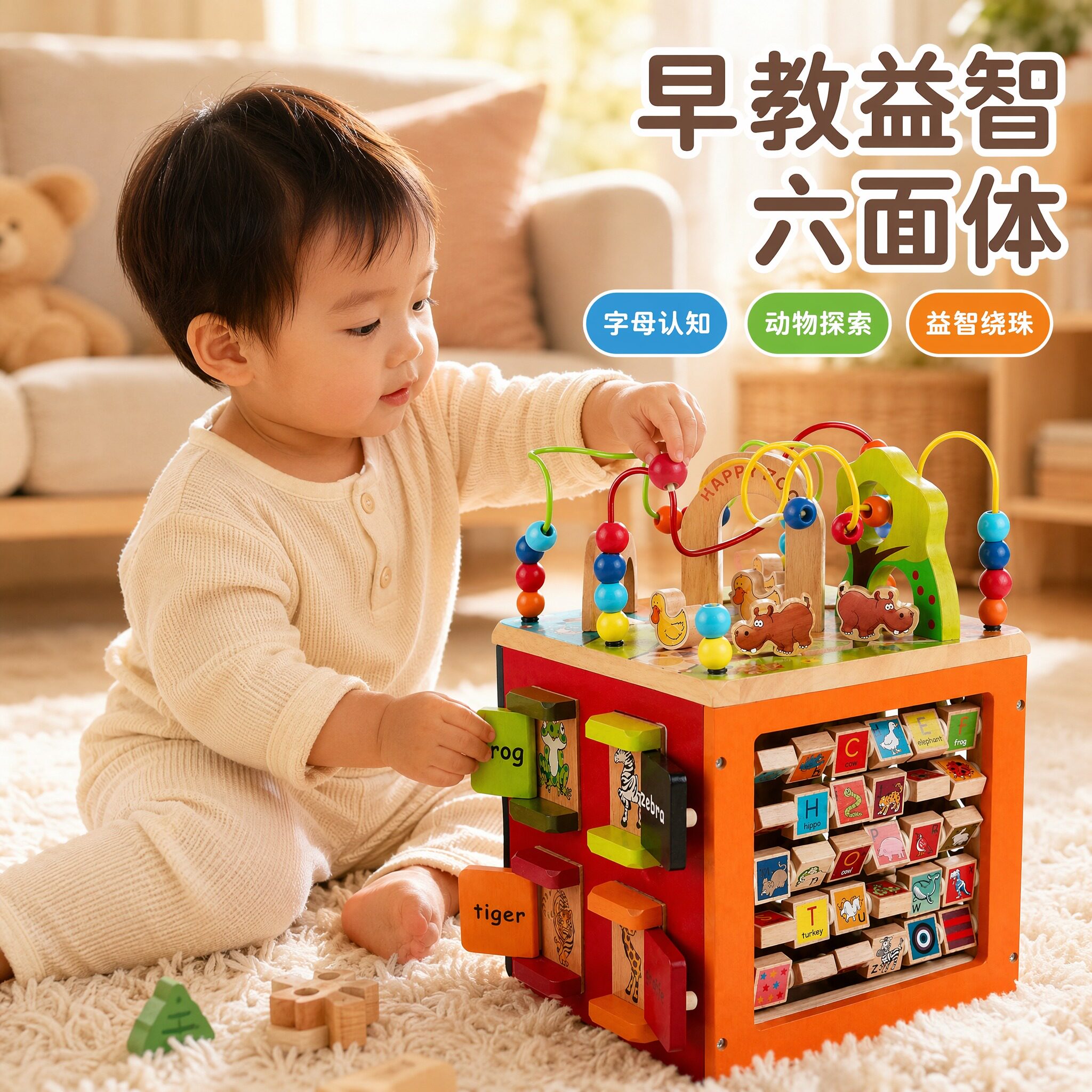 儿童早教启蒙绕珠六面体串珠玩具