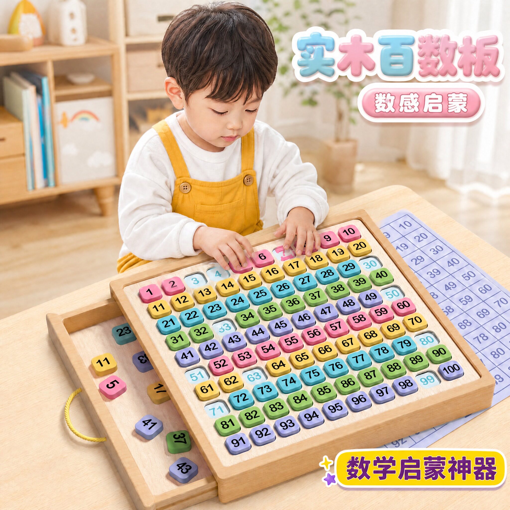 儿童实木百数板数学数字学习玩具