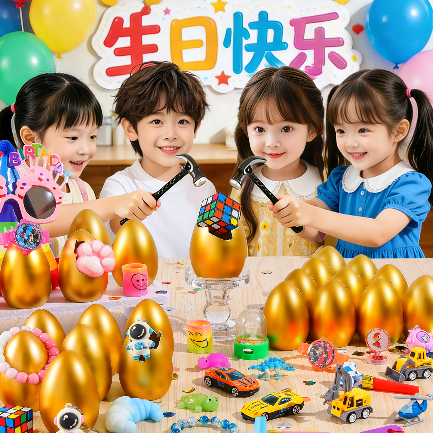 儿童生日场景布置装饰男童砸金蛋盲盒玩具男孩女孩惊喜盒游戏礼物