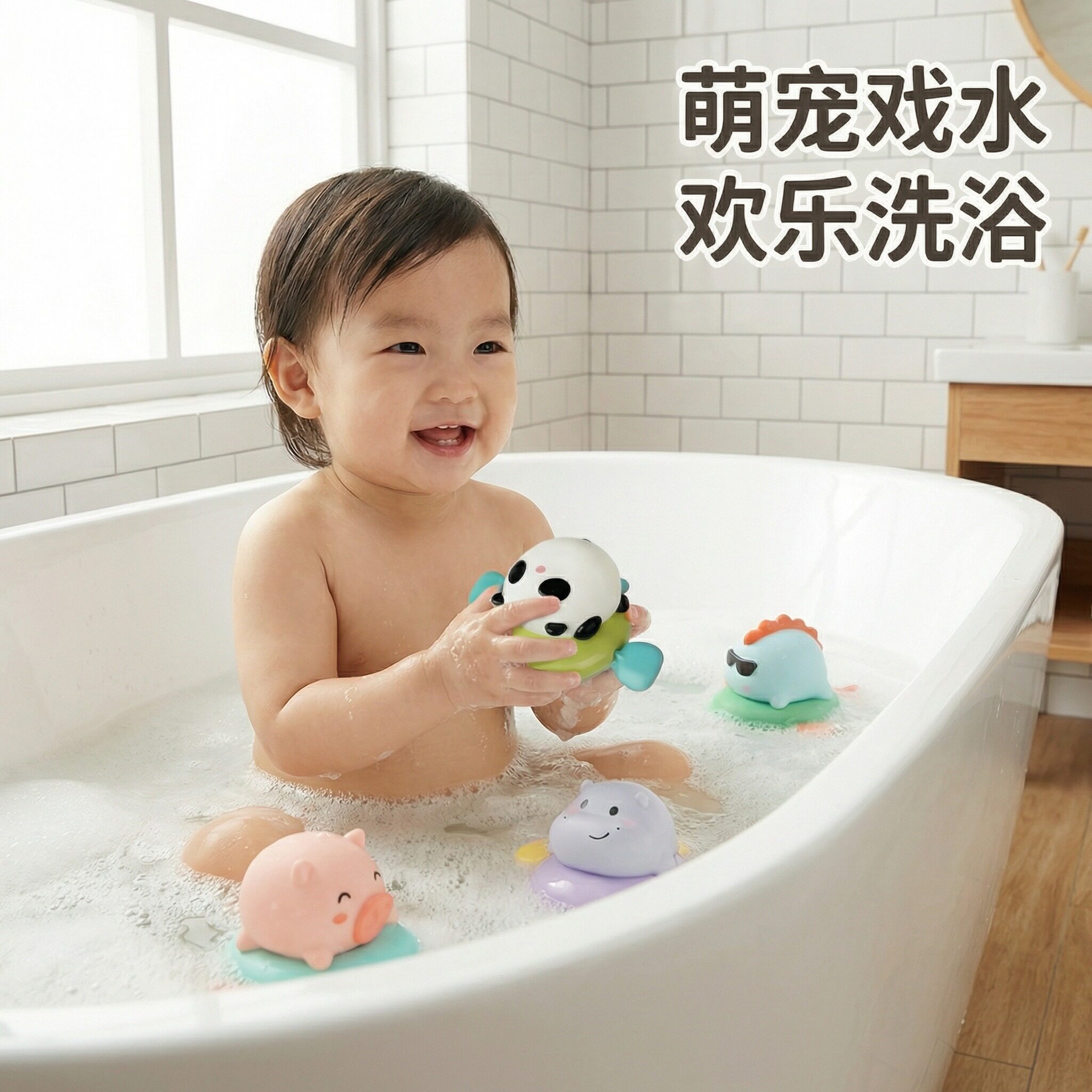 婴幼儿趣味泡澡玩具拉线操控浴室戏水神器宝宝洗澡益智陪伴男女孩