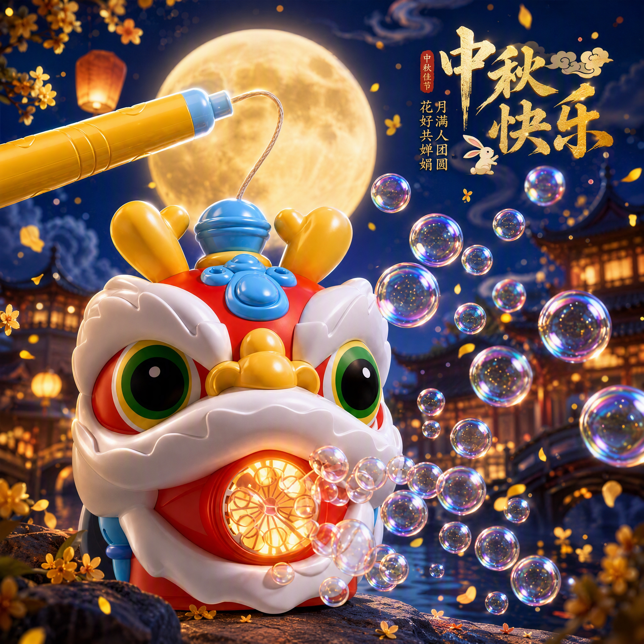 中秋节醒狮灯笼泡泡机儿童手提图片