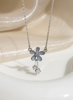 日系coss kokos925银蓝色小花朵项链小清新夏季锁骨链气质百搭