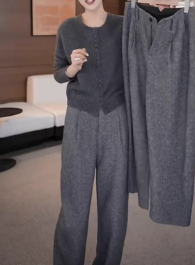 日系coss koko新款简约时尚长袖单排扣上衣宽松阔腿裤女装