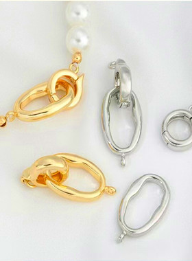 日系coss koko925银几何椭圆双圈扣珍珠手链项链连接扣吊坠扣diy