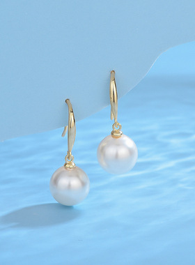日系coss kokos925银光面简约经典耳环耳勾 珍珠贝珠女耳钉耳饰