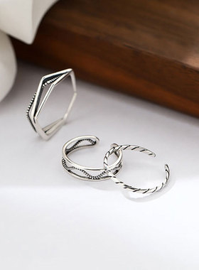 日系coss kokos925银黑暗系戒指复古时尚食指戒冷淡风泰银指环