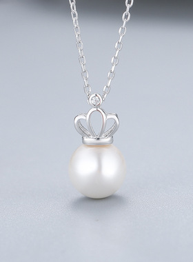 日系coss koko新款s925银珍珠配件项坠 diy空托皇冠项链百搭气质