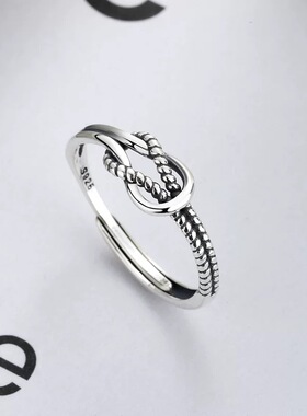 日系coss koko麻花打结戒指女s925银嘻哈朋克泰银复古开口戒食指