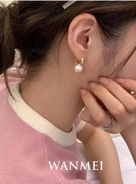 日系coss koko明星925银镀18k金大珍珠耳环女复古简约气质高级感