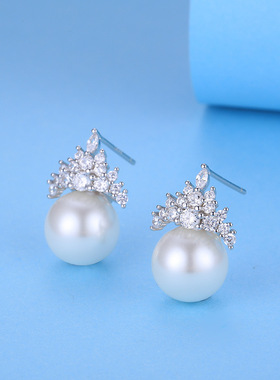 日系coss koko新款女ins简约珍珠耳钉s925银冰雪女王耳环diy空托