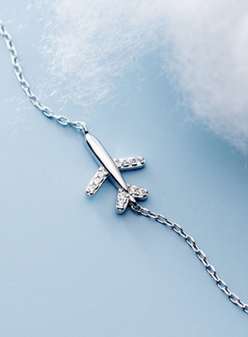 s925纯银小飞机手链女气质简约手饰钻小众设计学生手饰送闺蜜