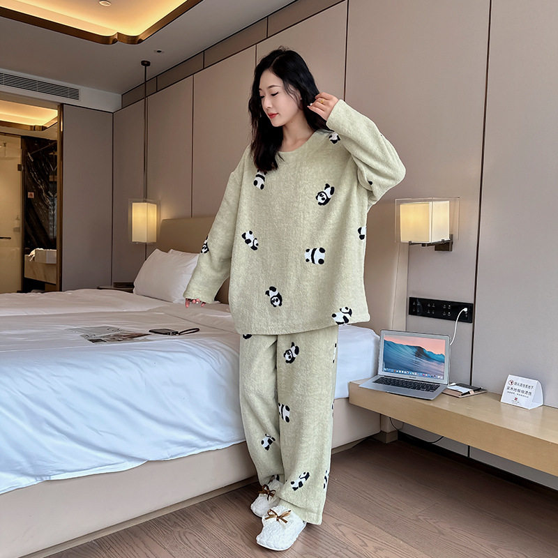 日系CherryKoko女士大码家居服绒软绵绵加大加肥可外穿加厚套装