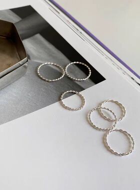 日系coss kokos925银简约时尚个性编织麻花交叉戒指女开口指环