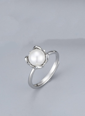 日系coss kokos925银珍珠小花戒指气质轻奢高级感开口可调节戒子