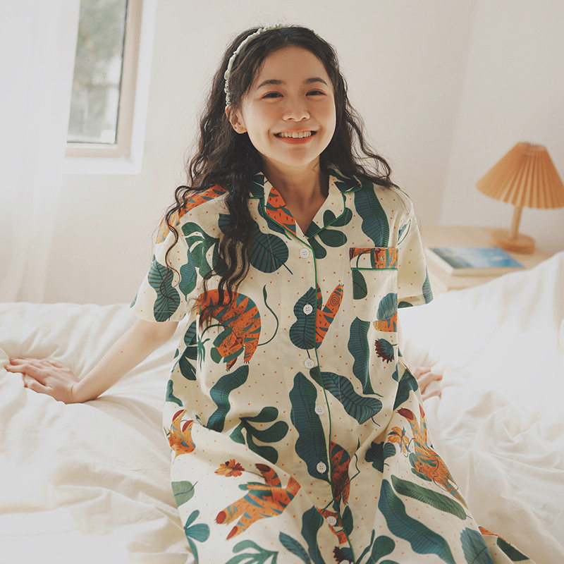 法国gentle motto绿野仙踪59-全棉睡裙女夏季短袖睡衣棉纱布衬衫