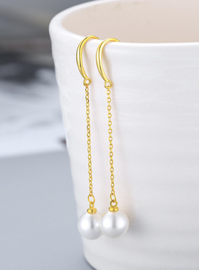 日系coss koko时尚珍珠s925银耳环流苏款diy空托耳勾吊