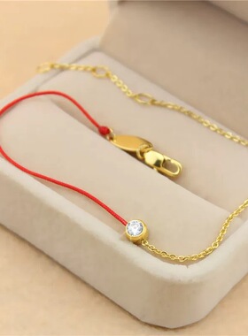 日系coss koko圆钻红绳手链女s925银本命年喜庆编织手绳精致时尚