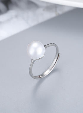 日系coss kokos925银戒指托简约diy空托配件淡水珍珠女士活口