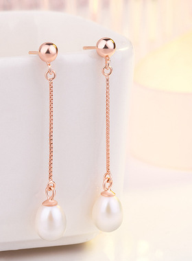 日系coss kokos925银diy淡水珍珠耳吊耳钉 女款简约长款耳饰耳线