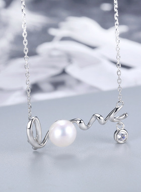 日系coss koko情人节love项链女s925银简约淡水珍珠锁骨链diy