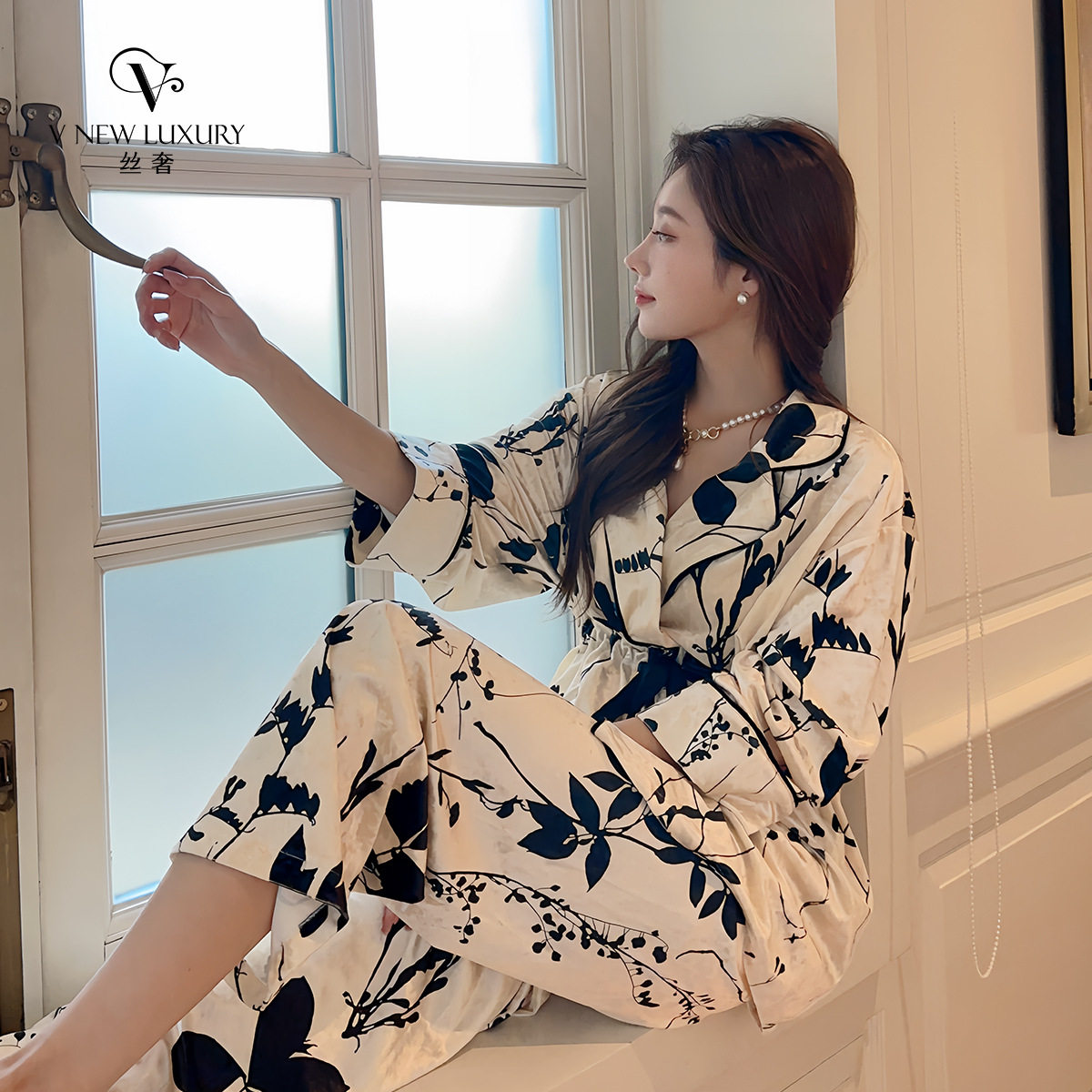 日系cherrykoko丝奢家居服v7t3179 睡衣新款套装轻奢印花金丝绒