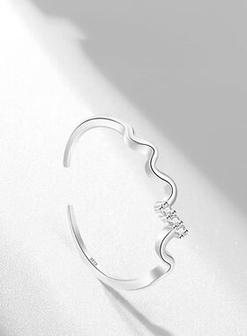 日系coss kokos925银波浪戒指女小众设计简约时尚轻奢开口尾戒