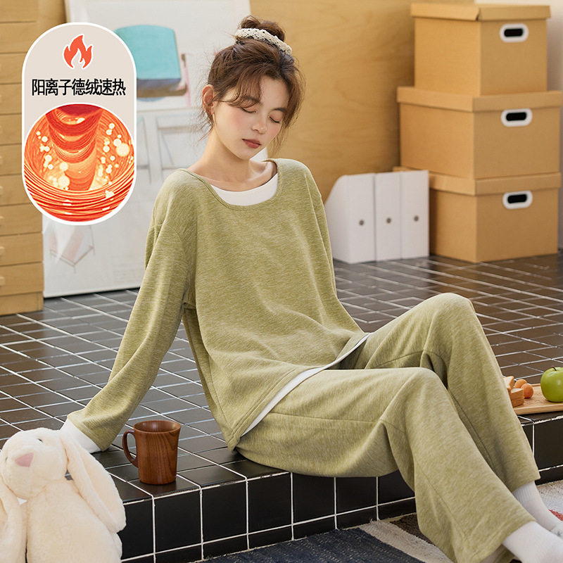 法国gentle motto德绒睡衣女秋冬款长袖保暖新款蚕丝羊毛绒家居服