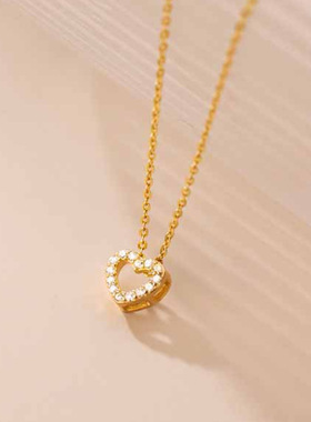 日系coss kokos925银小清新爱心镂空项链甜美锁骨链镶钻锆石心形