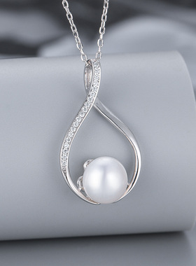 日系coss koko女diy空托配饰淡水珍珠吊坠 s925银水滴形项链