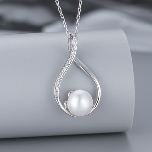 日系coss koko女diy空托配饰淡水珍珠吊坠 s925银水滴形项链