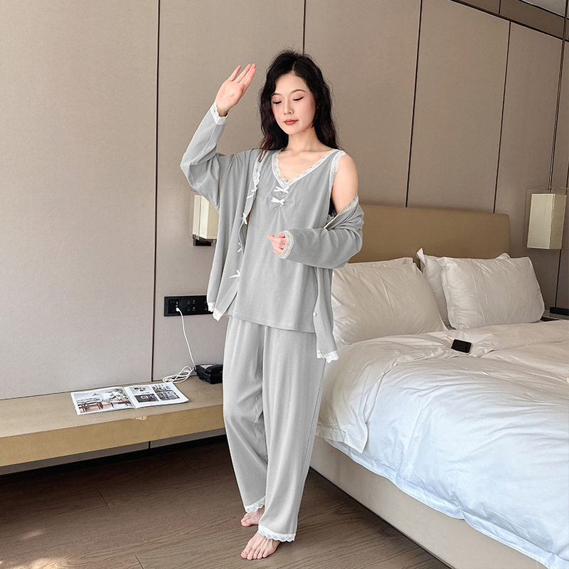 日系CherryKoko春秋新款大码睡衣女甜美加大加肥三件套可外穿舒适