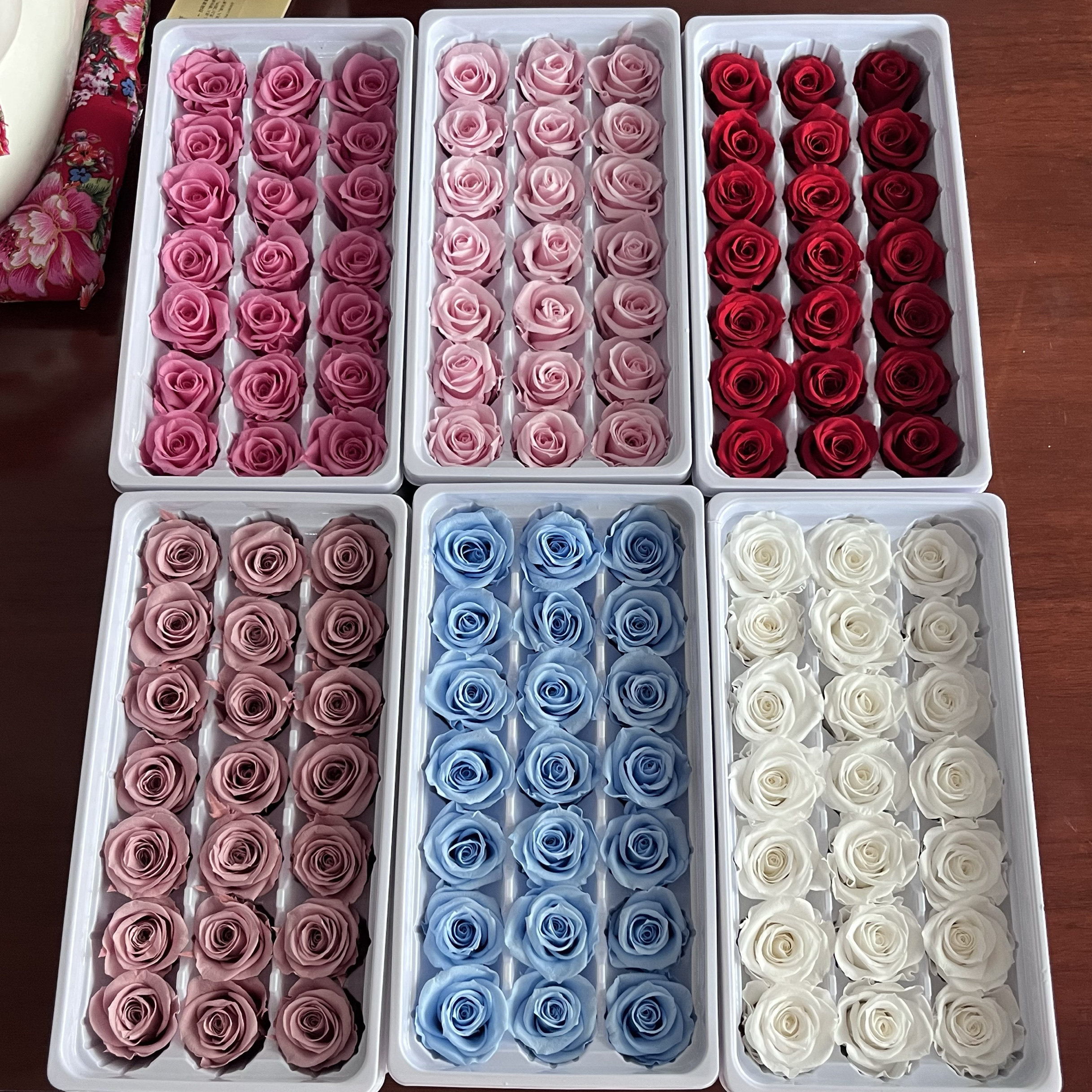 AB级永生花整盒21朵diy手工装饰保鲜干花材料包玻璃罩真玫瑰花头