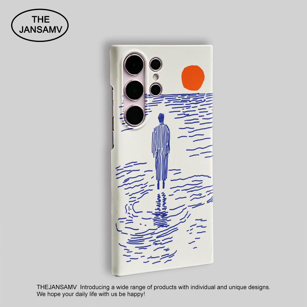 海日独思高级感适用三星S25ultra手机壳红色s24/s23/s22note20ultra半包硬壳韩国涂层菲林个性创意新款