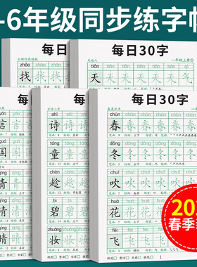 一年级二年级字帖上册下册每日30字练字帖小学生专用三四五六年级人教版语文同步练字本楷书钢笔点阵控笔训练硬笔书法拼音每日一练