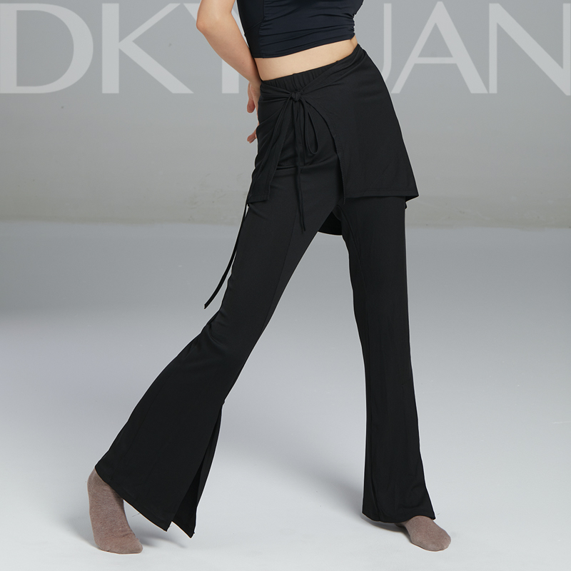 豆蔻依缘现代舞蹈长裤屁帘假两件裙裤古典舞练功喇叭裤显瘦形体服