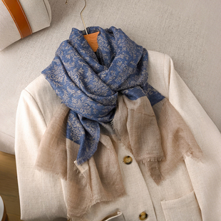 高奢意大利重工纯羊绒围巾双面提花克什米尔风披肩女外搭围脖护颈