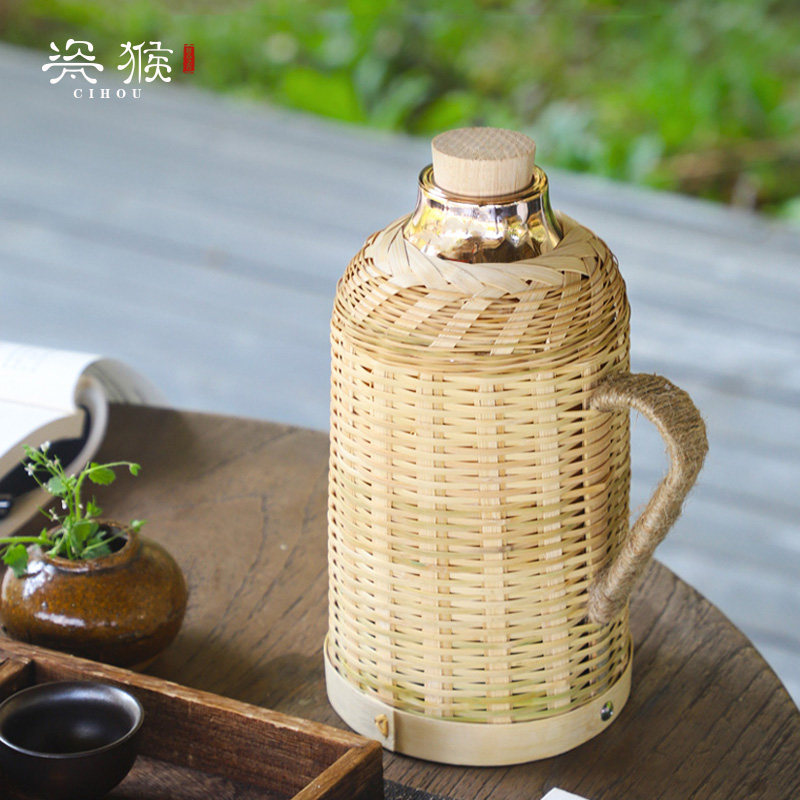 围炉煮茶热水壶复古文艺竹编家用开水热水瓶保温暖玻璃内胆保温壶