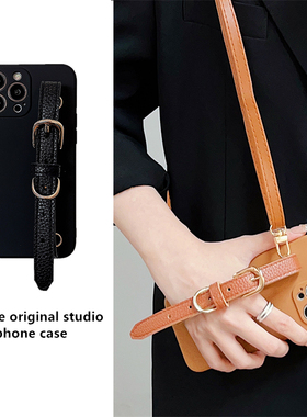 三星s22plus手机壳Galaxys21+皮质腕带s20可斜挎s10挂绳note20女三星s23ultra高级感s23+十网红小众高级感ins