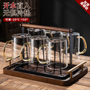 家用客厅高颜值胡桃木柄泡茶杯家庭喝水杯6只 耐高温玻璃水杯套装