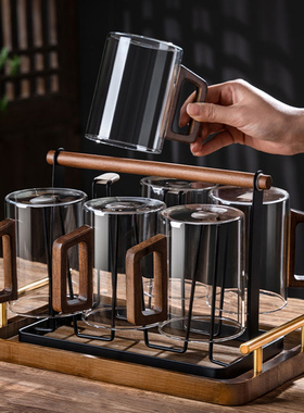 耐高温玻璃杯家用客厅茶几轻奢高档喝水杯泡茶杯子6只套装带把手