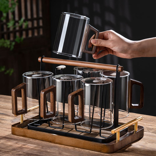 耐高温玻璃杯家用客厅茶几轻奢高档喝水杯泡茶杯子6只套装带把手