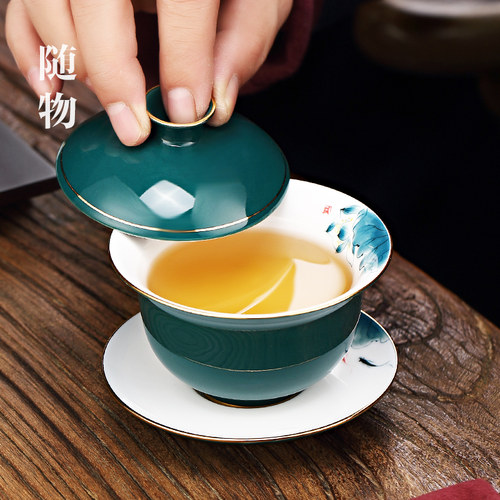 景德镇陶瓷盖碗茶杯单个泡茶碗高档三才不烫手茶盖碗大号功夫茶具