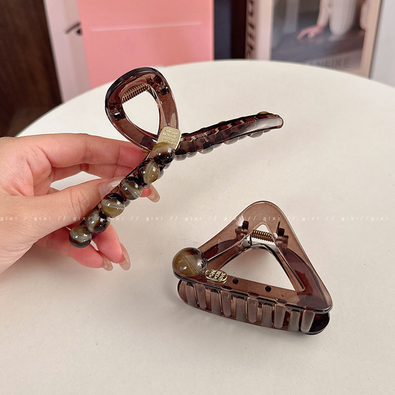 发夹抓夹女简约几何发夹球球金标三角交叉鲨鱼夹半扎发头发夹子