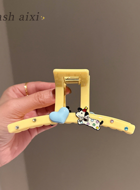 可爱黄色卡通闪钻小狗发夹女发量多后脑勺盘发鲨鱼夹抓夹头饰大号