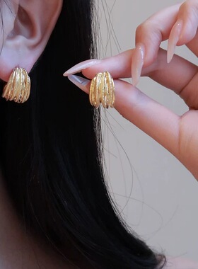 C圈金色金属耳环女小众独特