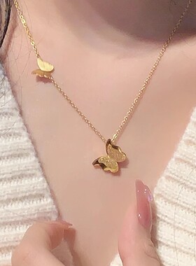 双蝴蝶项链女立体质感高级感