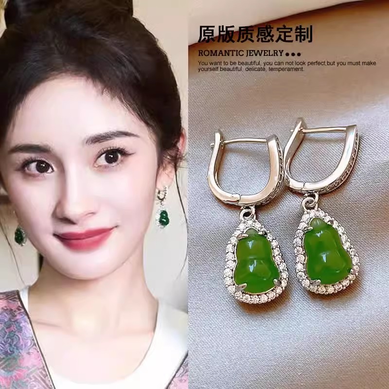 绿色葫芦耳环女小众独特轻奢